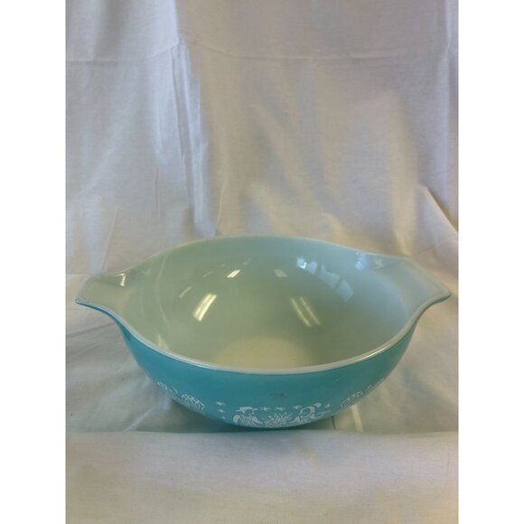 Pyrex Cinderella Mixing Bowl Turquoise 2.5 Qt Farmhouse Pattern Vintage Glass - Picture 2 of 2